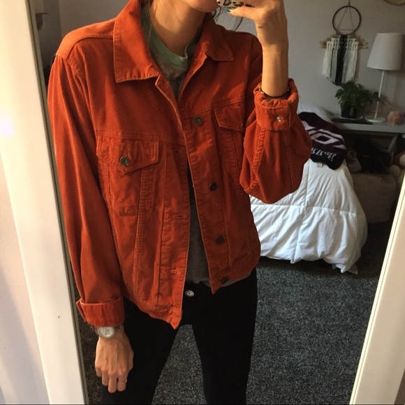 oversized orange denim jacket